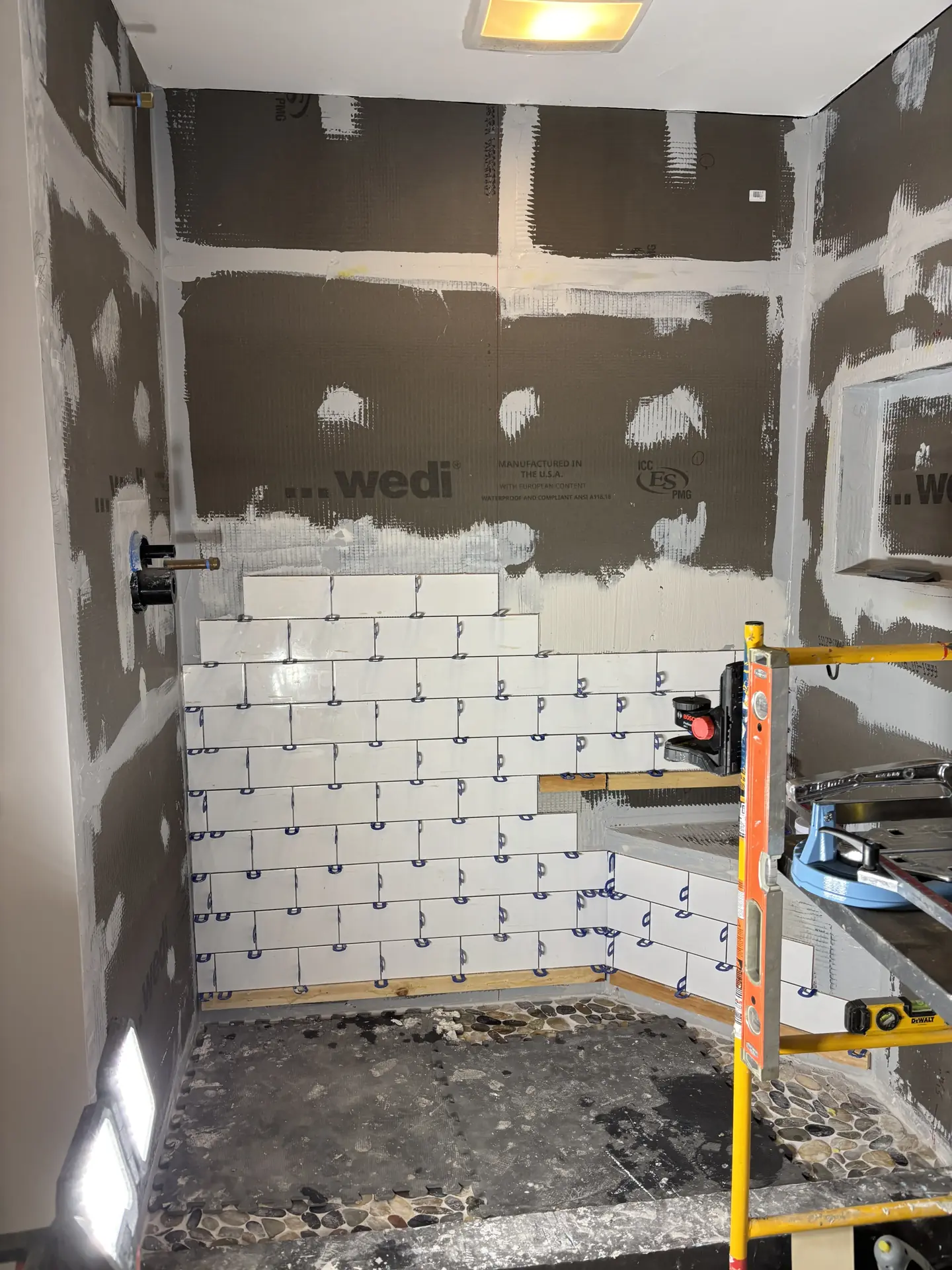 Tile installation in progress